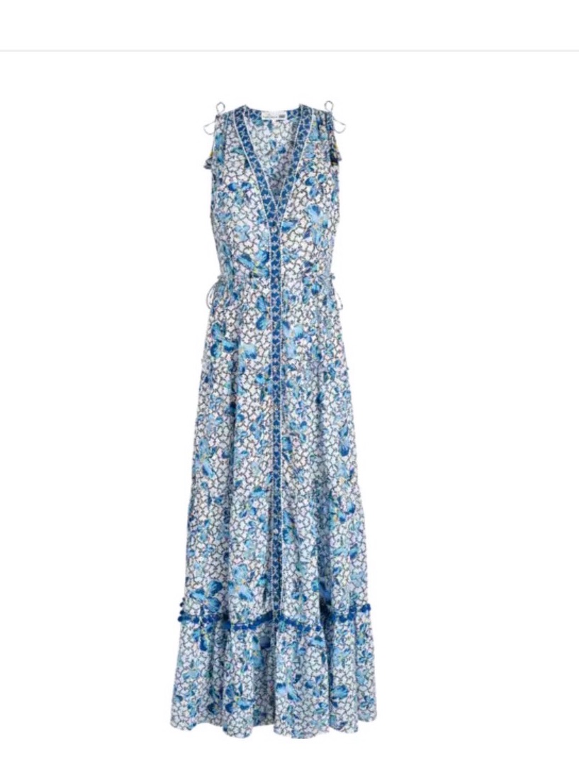 Vilebrequin X Poupette St. Barth Ivy Blue Iris Lace Maxi Dress Sz Xs Resortwear